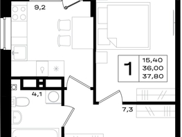 Продается 1-комнатная квартира ЖК Придонье, литер 3.1, 37.8  м&sup2;, 4725000 рублей