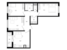Продается 3-комнатная квартира ЖК Левенцовка Парк, лит 8-11 стр.2, сек.4,5, 73.9  м&sup2;, 9876735 рублей