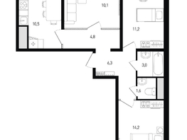 Продается 3-комнатная квартира ЖК 5 элемент Аске, лит 5-11 стр.2, сек.5,6, 63.2  м&sup2;, 8070640 рублей