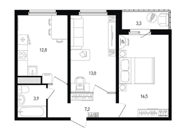Продается 2-комнатная квартира ЖК 5 элемент Аске, лит 5-12 стр.1, сек.1,2, 55.3  м&sup2;, 6435261 рублей