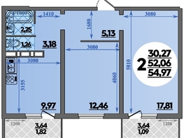 Продается 2-комнатная квартира ЖК Суворовский, литера 2, 54.97  м&sup2;, 6920000 рублей