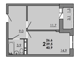 Продается 2-комнатная квартира ЖК Грей, кв-л 11-3, 40.9  м&sup2;, 4948900 рублей