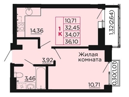 Продается 1-комнатная квартира ЖК Вишневый сад, дом 2.1, 34.6  м&sup2;, 5051600 рублей