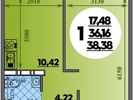Продается 1-комнатная квартира ЖК Суворовский, литера 7, 38.38  м&sup2;, 4912640 рублей