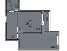 Продается 2-комнатная квартира ЖК Грей, кв-л 11-2, 53.5  м&sup2;, 7276000 рублей