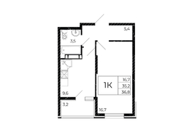 Продается 1-комнатная квартира ЖК Флора, литера 2.2, 36.25  м&sup2;, 4350000 рублей