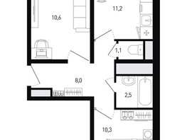Продается 2-комнатная квартира ЖК 5 элемент Аске, лит 5-11 стр.1, сек.1,2,3,4, 45.1  м&sup2;, 7703080 рублей