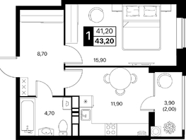 Продается 1-комнатная квартира ЖК Эстет, литер 49.1, 43.2  м&sup2;, 7324560 рублей