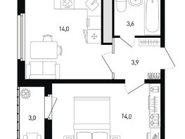 Продается 1-комнатная квартира ЖК 5 элемент Аске, лит 5-11 стр.1, сек.1,2,3,4, 37  м&sup2;, 5832495 рублей