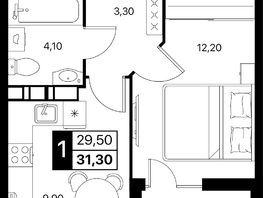 Продается 1-комнатная квартира ЖК Эстет, литер 48.2, 31.3  м&sup2;, 5078738 рублей