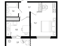 Продается 1-комнатная квартира ЖК 5 элемент Аске, лит 5-11 стр.1, сек.1,2,3,4, 35.1  м&sup2;, 6086340 рублей