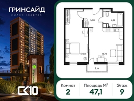 Продается 2-комнатная квартира ЖК Гринсайд, 6.1-6.4, 47.06  м&sup2;, 8720000 рублей