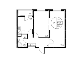 Продается 2-комнатная квартира ЖК Панорама на Театральном, литера 1, 55.2  м&sup2;, 10543200 рублей