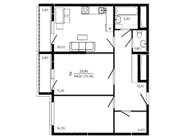 Продается 2-комнатная квартира ЖК ПРИТЯЖЕНИЕ, литер 3, 72.55  м&sup2;, 8792550 рублей