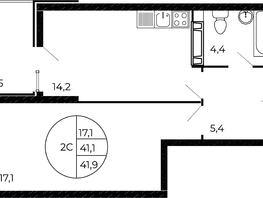 Продается 1-комнатная квартира ЖК Флора, литера 1.1, 41.9  м², 5803150 рублей