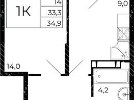 Продается 1-комнатная квартира ЖК Флора, литера 2.1, 34.9  м², 4920900 рублей