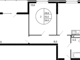 Продается 2-комнатная квартира ЖК Флора, литера 1.1, 58  м², 7221000 рублей