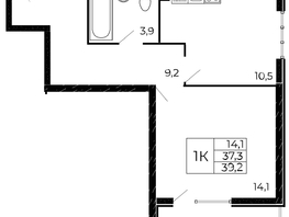 Продается 1-комнатная квартира ЖК Западные Аллеи, литера 5.3, 39.2  м², 4841000 рублей