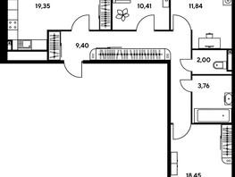 Продается 3-комнатная квартира ЖК Малина Парк, дом 1, 80.26  м², 12950000 рублей