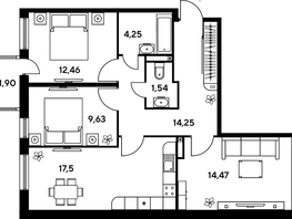 Продается 3-комнатная квартира ЖК Малина Парк, дом 1, 74.57  м², 16770000 рублей