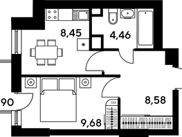 Продается 1-комнатная квартира ЖК Малина Парк, дом 4, 33.97  м², 4610000 рублей