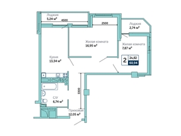 Продается 2-комнатная квартира ЖК Семейный, 60.94  м², 5362720 рублей