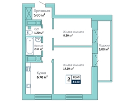 Продается 2-комнатная квартира ЖК Красный, 44.4  м², 4147200 рублей