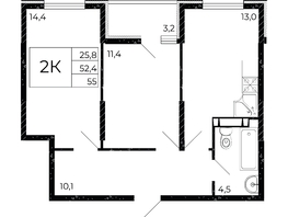 Продается 2-комнатная квартира ЖК Флора, литера 3.1, 55  м², 7150000 рублей