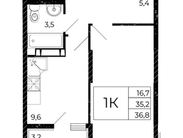 Продается 1-комнатная квартира ЖК Флора, литера 3.1, 36.8  м², 4710400 рублей