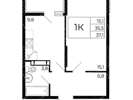 Продается 1-комнатная квартира ЖК Флора, литера 3.1, 37.1  м², 4229400 рублей