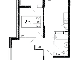 Продается 2-комнатная квартира ЖК Флора, литера 3.1, 42.7  м², 5551000 рублей