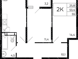 Продается 2-комнатная квартира ЖК Флора, литера 3.1, 55  м², 7700000 рублей