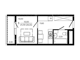 Продается Студия ЖК ПРИТЯЖЕНИЕ, литер 3, 26.55  м², 3929400 рублей