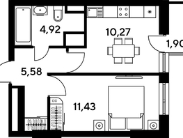 Продается 1-комнатная квартира ЖК Малина Парк, дом 4, 34.84  м², 4730000 рублей