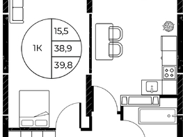 Продается 1-комнатная квартира ЖК Панорама на Театральном, литера 1, 39.8 м², 7084400 рублей