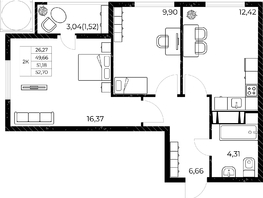 Продается 2-комнатная квартира ЖК Звезда Столицы 2, 52.7 м², 8379300 рублей