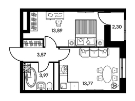 Продается 2-комнатная квартира ЖК Культура, дом 2, 37.59  м², 5690000 рублей