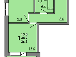 Продается 1-комнатная квартира ЖК Gray (Грэй), кв-л 11-2, 36.3 м², 4991250 рублей