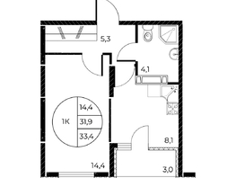 Продается 1-комнатная квартира ЖК Панорама на Театральном, литера 1, 33.4 м², 5550000 рублей