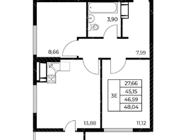Продается 2-комнатная квартира ЖК Звезда Столицы 2, 48.04 м², 7446200 рублей