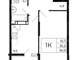 Продается 1-комнатная квартира ЖК Флора, литера 2.1, 36.8 м², 5372800 рублей