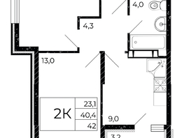 Продается 2-комнатная квартира ЖК Флора, литера 3.1, 42 м², 7434000 рублей