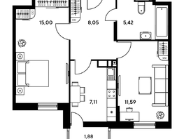 Продается 1-комнатная квартира ЖК Гринсайд, 5.1-5.5, 47.46 м², 6380000 рублей