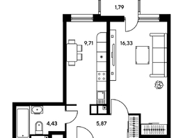Продается 2-комнатная квартира ЖК Гринсайд, 5.1-5.5, 41.87 м², 6870000 рублей