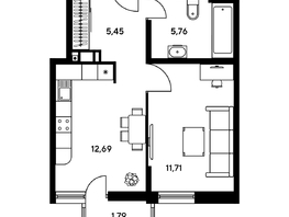 Продается 2-комнатная квартира ЖК Гринсайд, 5.1-5.5, 43.89 м², 7030000 рублей
