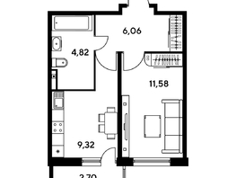Продается 1-комнатная квартира ЖК Малина Парк, дом 1, 34.01 м², 5120000 рублей