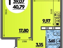 Продается 1-комнатная квартира ЖК Суворовский, литера 6, 40.79 м², 5335332 рублей