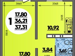 Продается 1-комнатная квартира ЖК Суворовский, литера 6, 37.31  м², 5178628 рублей