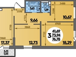 Продается 3-комнатная квартира ЖК Суворовский, литера 01, 76.78 м², 9098430 рублей