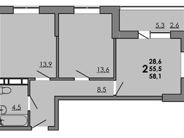 Продается 2-комнатная квартира ЖК Gray (Грэй), кв-л 11-2, 57.45  м², 7181250 рублей